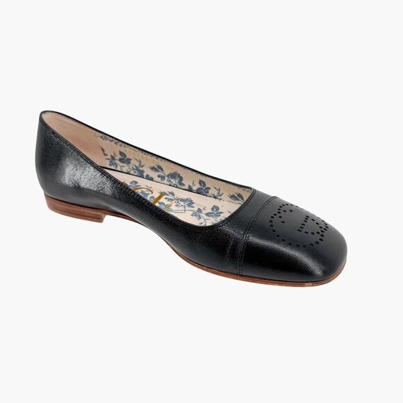 Gucci Hills GG Interlock Black Leather Cap Toe Ballet Flats Shoes Size 39 US 9 - Picture 11 of 16